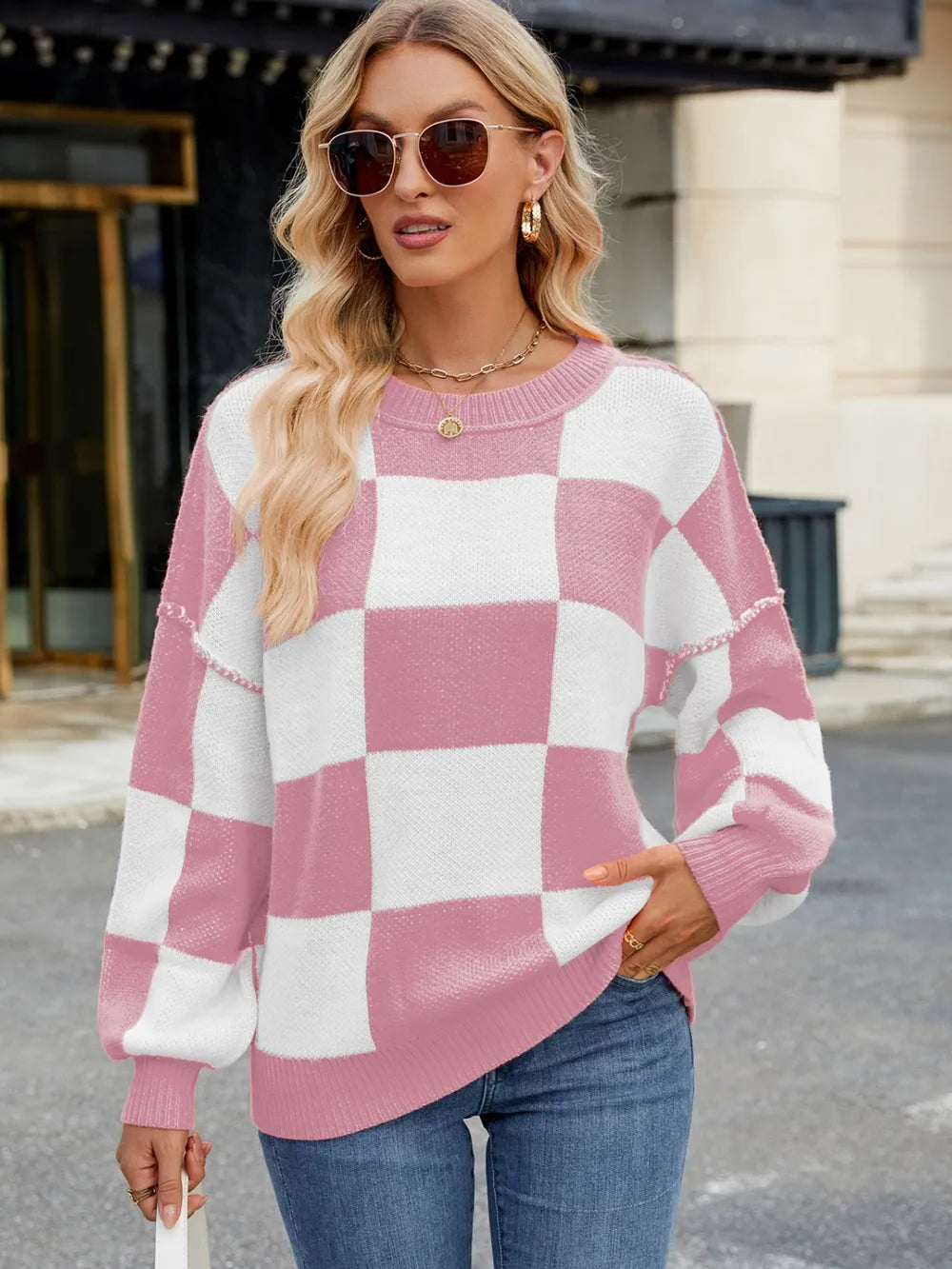 Pull Maille Damier Coupe Décontractée™