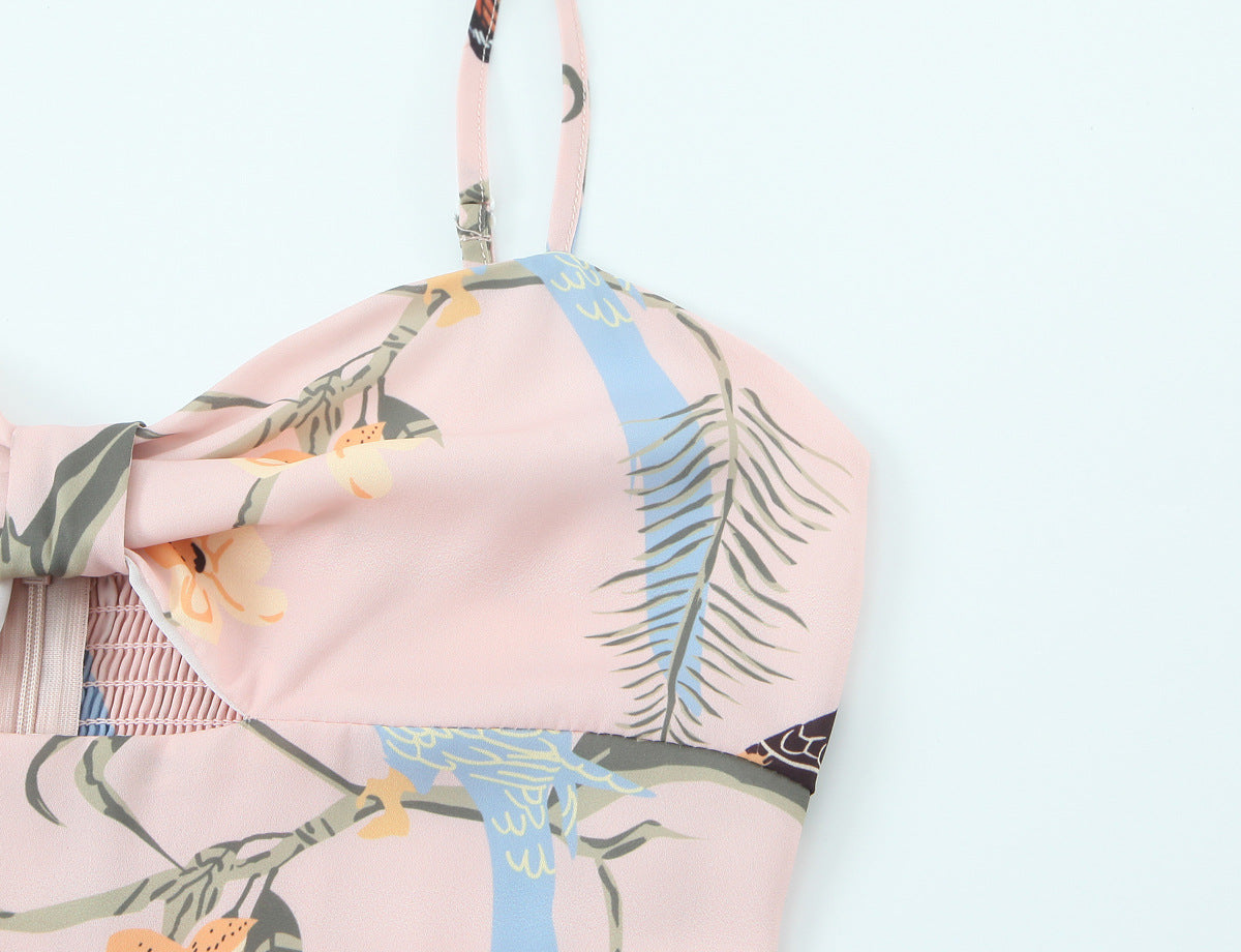 Robe Midi Imprimé Tropical Oiseaux & Fleurs avec Fente