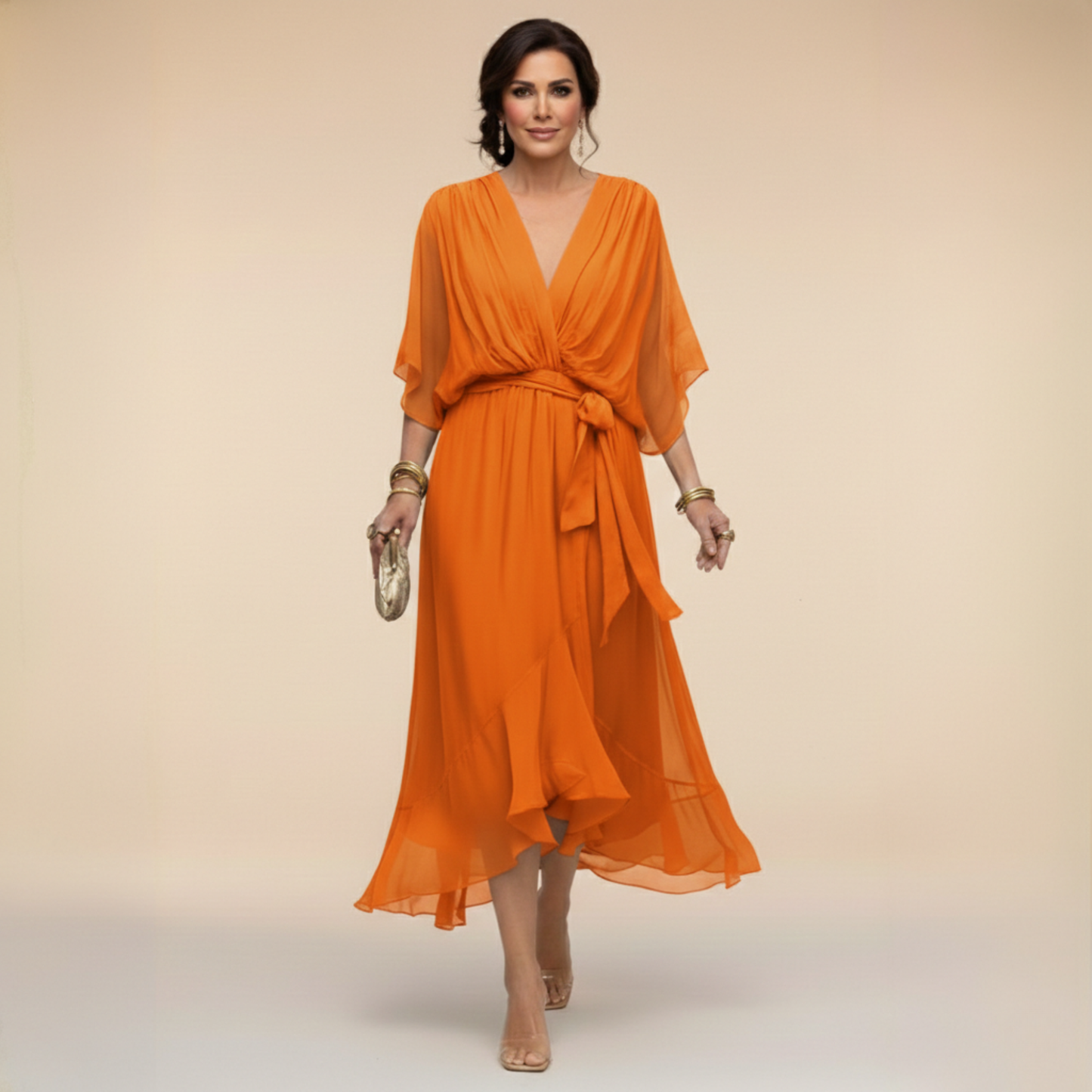CLERINNE | ROBE EN MOUSSELINE À COL V POUR FEMME