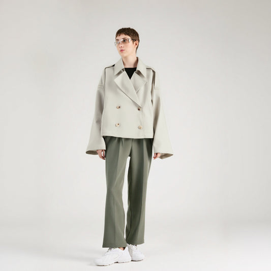 Veste Trench Courte Croisée Beige Élégante™