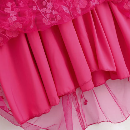 Robe Midi Fuchsia à Fleurs 3D