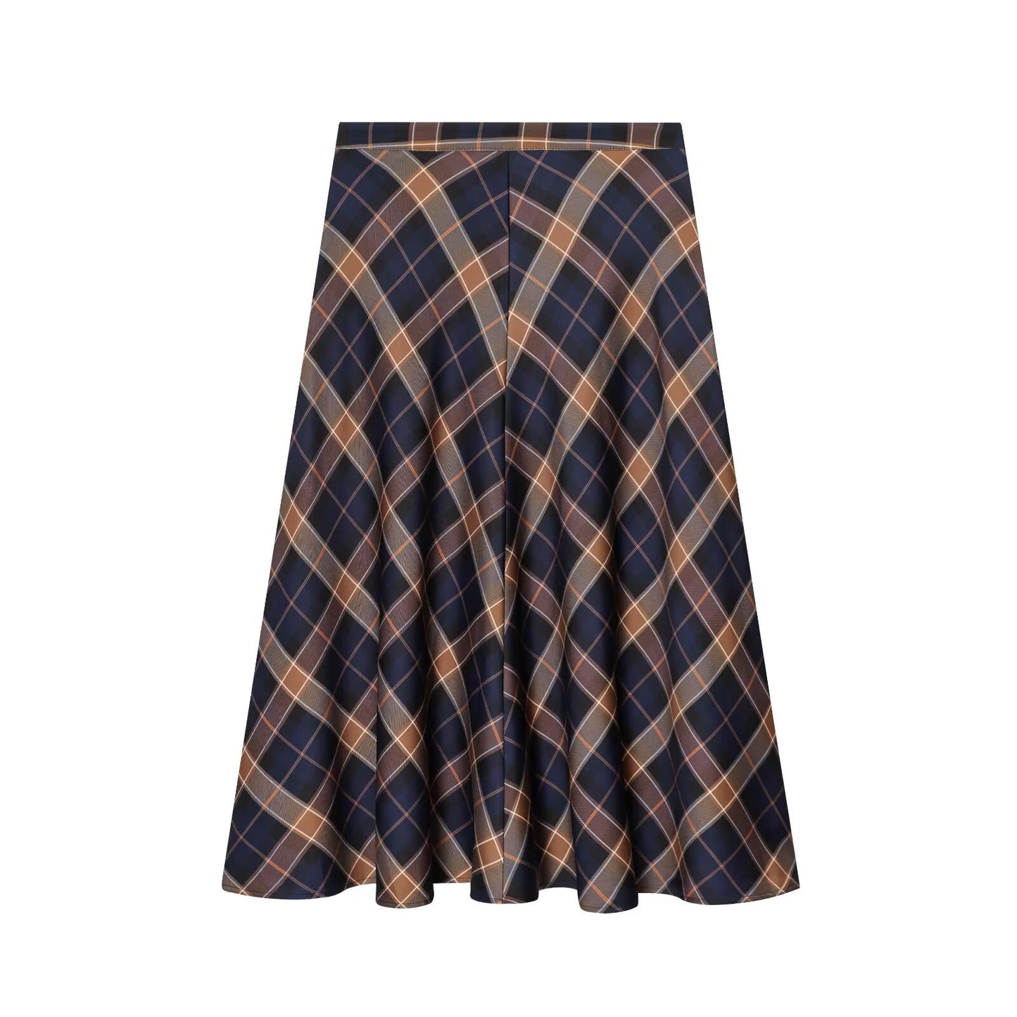 Jupe Midi Élegante À Carreaux Bleu Marine & Marron
