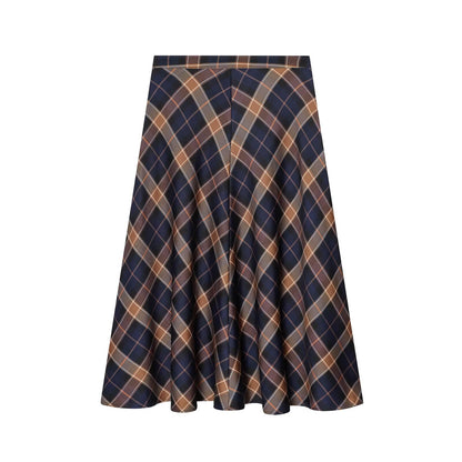 Jupe Midi Élegante À Carreaux Bleu Marine & Marron