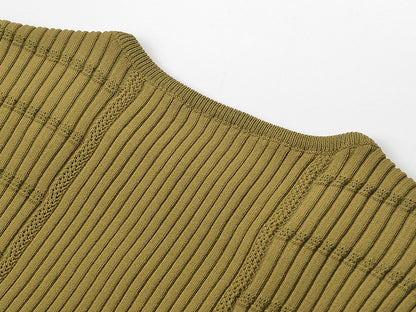 Top Court Maille Côtelée Kaki avec Boutons Dorés