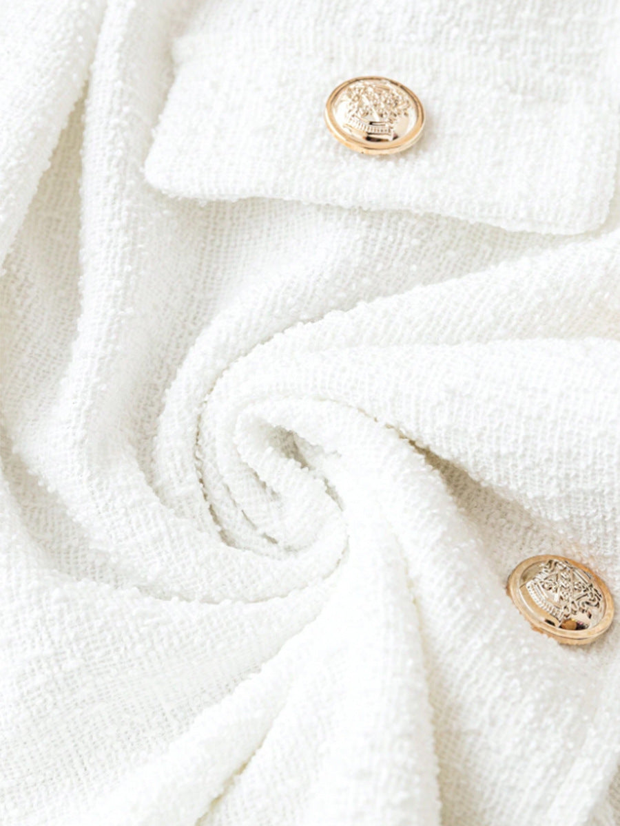 Élise Veste Tweed Femme Blanche Boutons Dorés