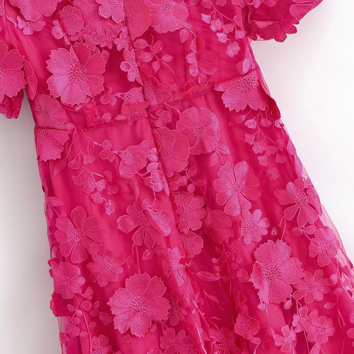 Robe Midi Fuchsia à Fleurs 3D