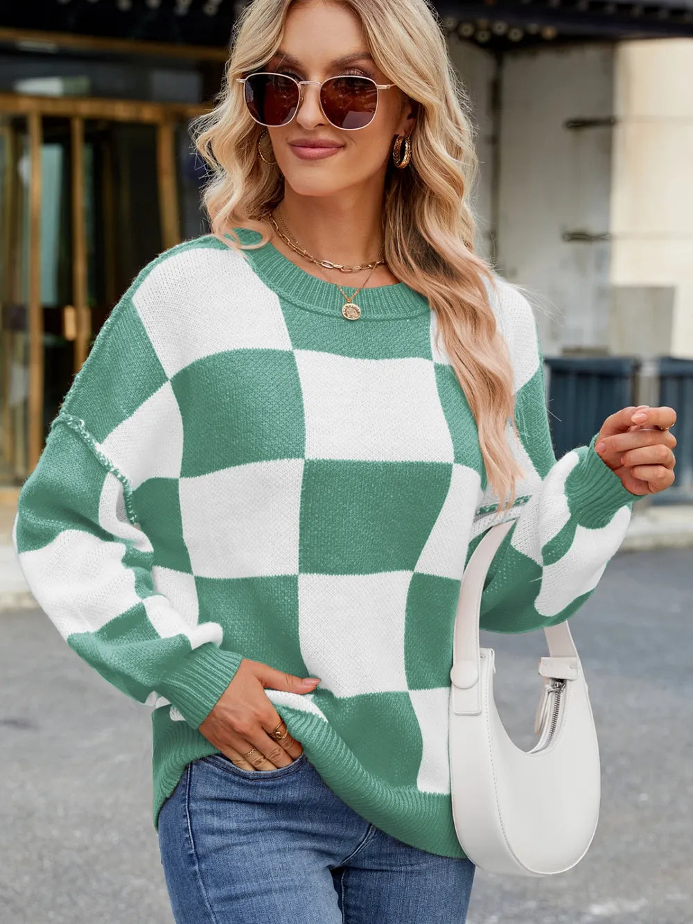 Pull Maille Damier Coupe Décontractée™
