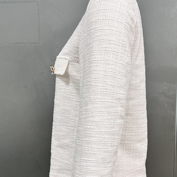 Élise Veste Tweed Femme Blanche Boutons Dorés
