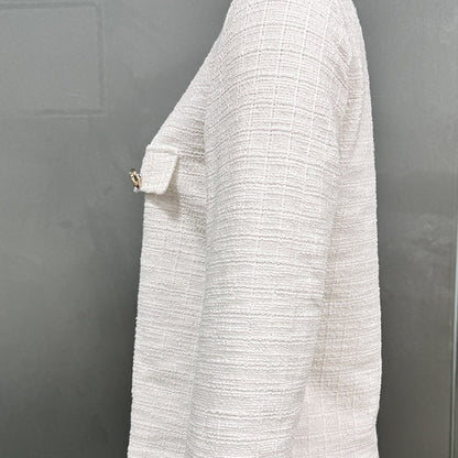 Élise Veste Tweed Femme Blanche Boutons Dorés