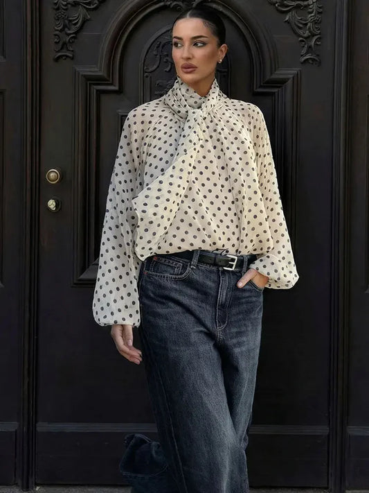 Noctra Blouse à Pois Élégante Femme
