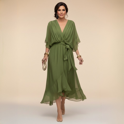CLERINNE | ROBE EN MOUSSELINE À COL V POUR FEMME