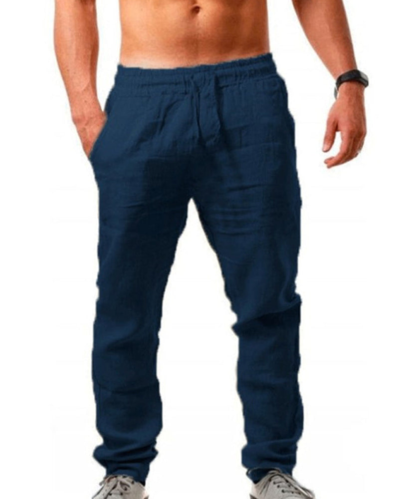 Pantalon de couleur unie respirant en coton lin