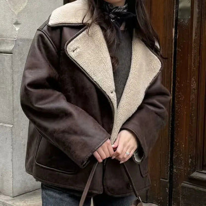 Veste Oversize à Col Réversible en Fausse Fourrure