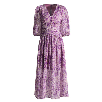 Robe Midi Chiffon Fleurie Violet