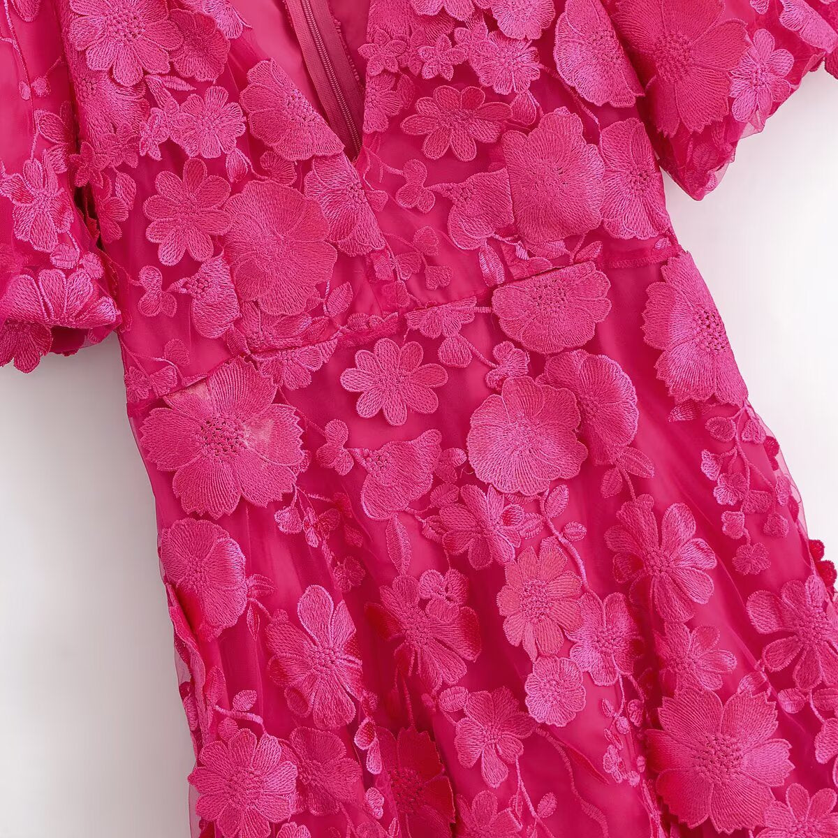 Robe Midi Fuchsia à Fleurs 3D