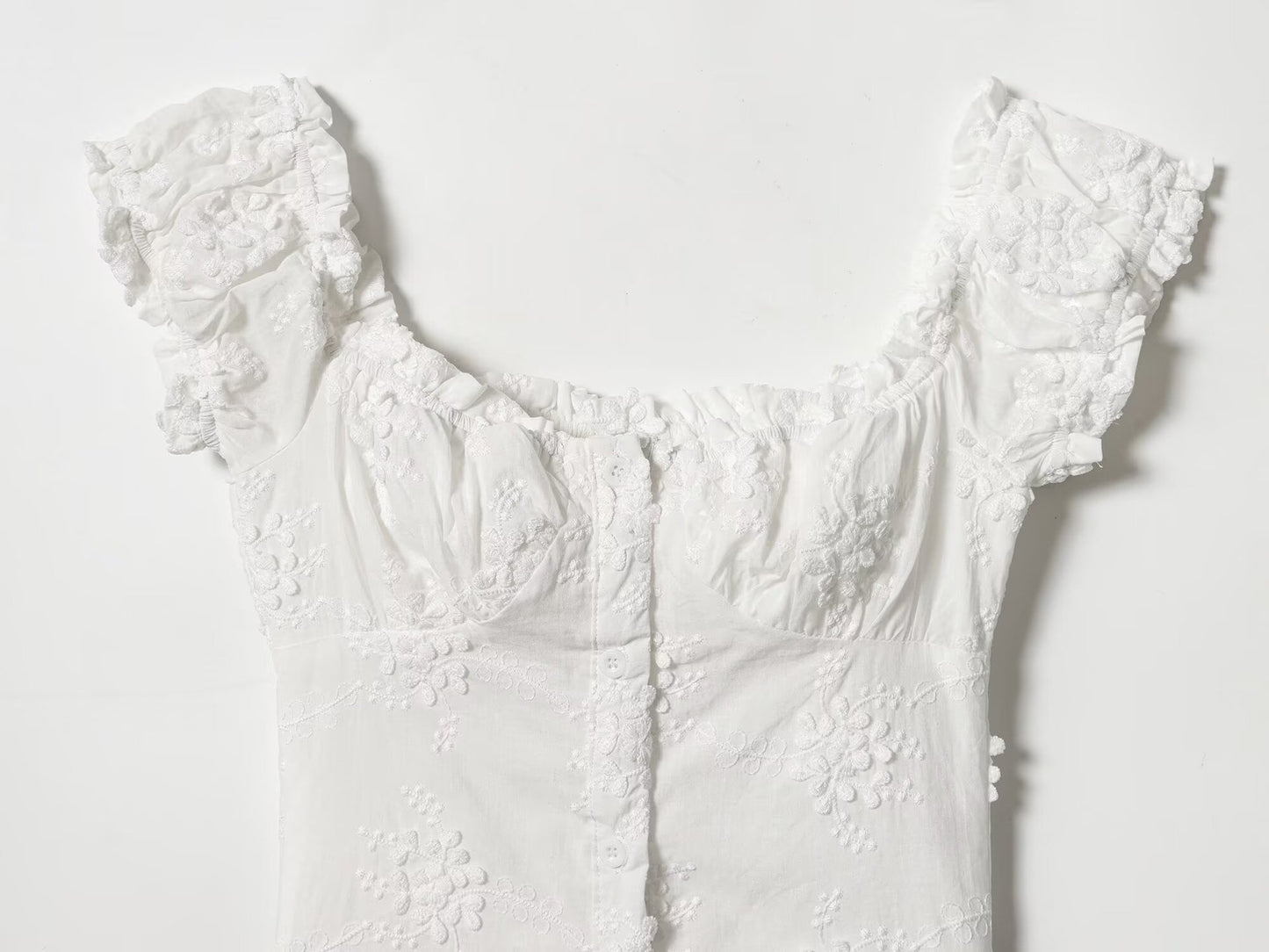Top Court Milkmaid Blanc Brodé à Épaules Dénudées™