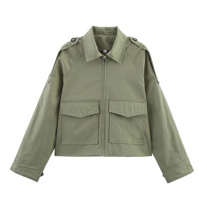 Veste Utility Courte Zippée à Poches Cargo