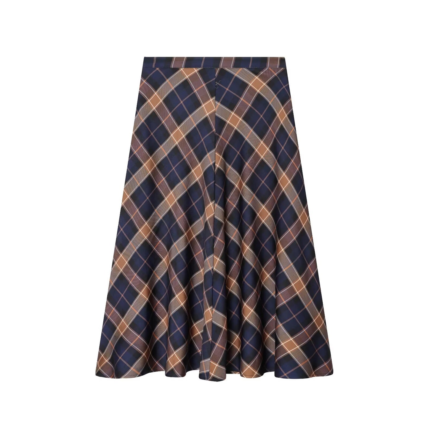 Jupe Midi Élegante À Carreaux Bleu Marine & Marron