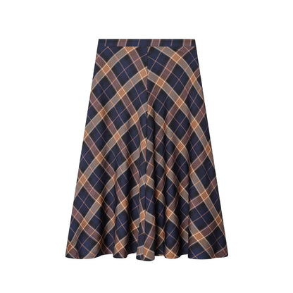 Jupe Midi Élegante À Carreaux Bleu Marine & Marron