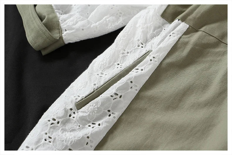 Veste Courte Kaki à Manches Dentelle & Ceinture