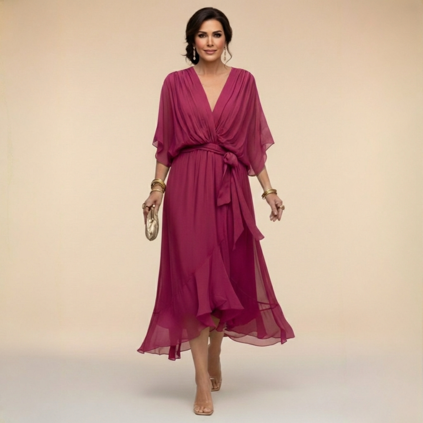 CLERINNE | ROBE EN MOUSSELINE À COL V POUR FEMME