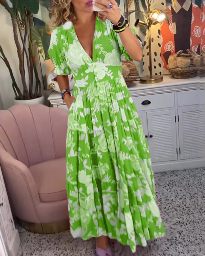 Robe à poche col V imprimé fleuri