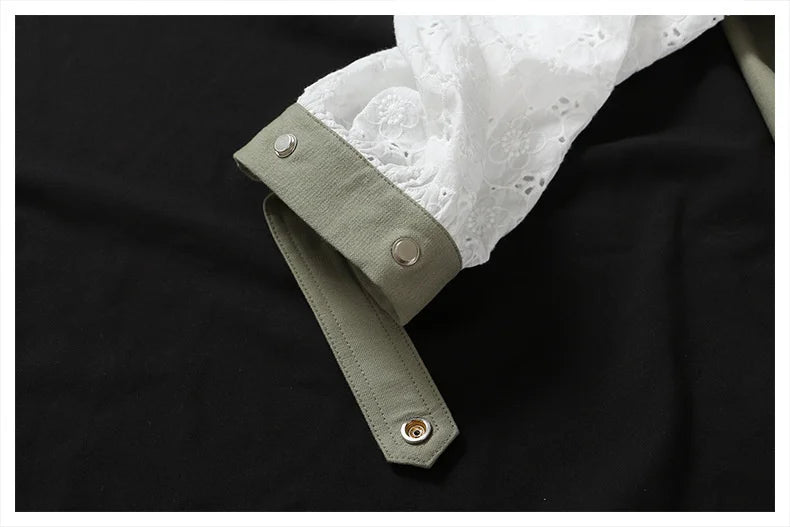 Veste Courte Kaki à Manches Dentelle & Ceinture