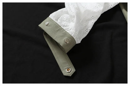Veste Courte Kaki à Manches Dentelle & Ceinture