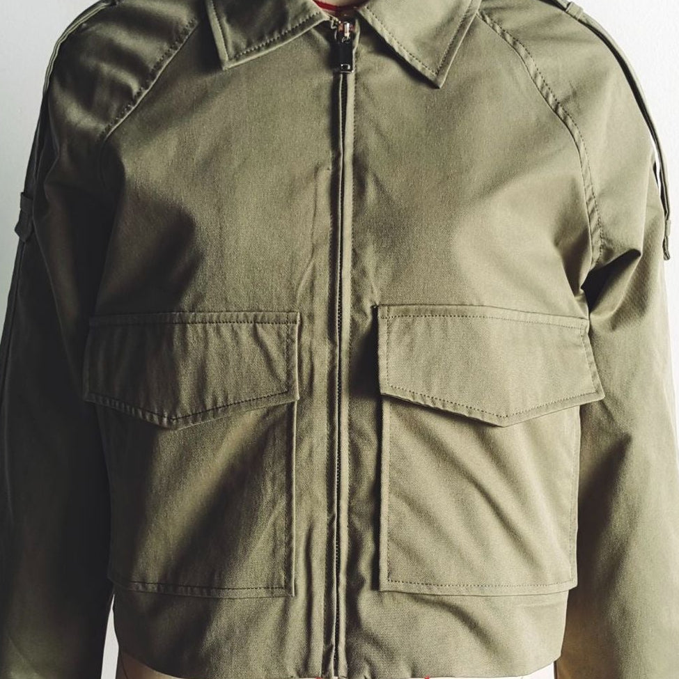 Veste Utility Courte Zippée à Poches Cargo