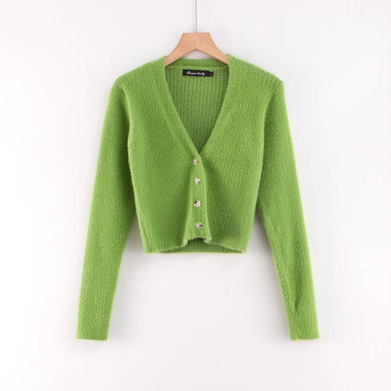Cardigan Court en Maille Douce à Col V