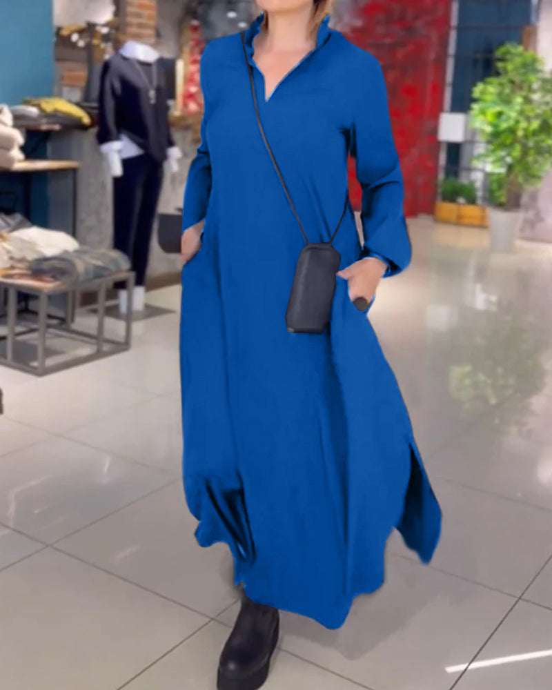 Robe longue ample avec revers et fente latérale