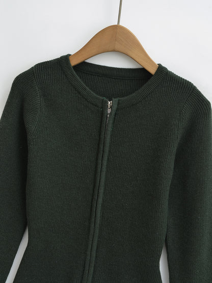 Cardigan Côtelé Zippé Vert Forêt