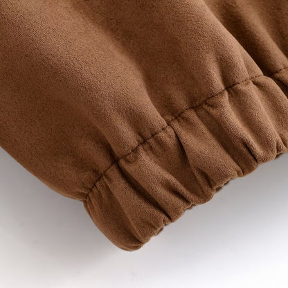 Veste Courte Effet Daim Zippée avec Poches
