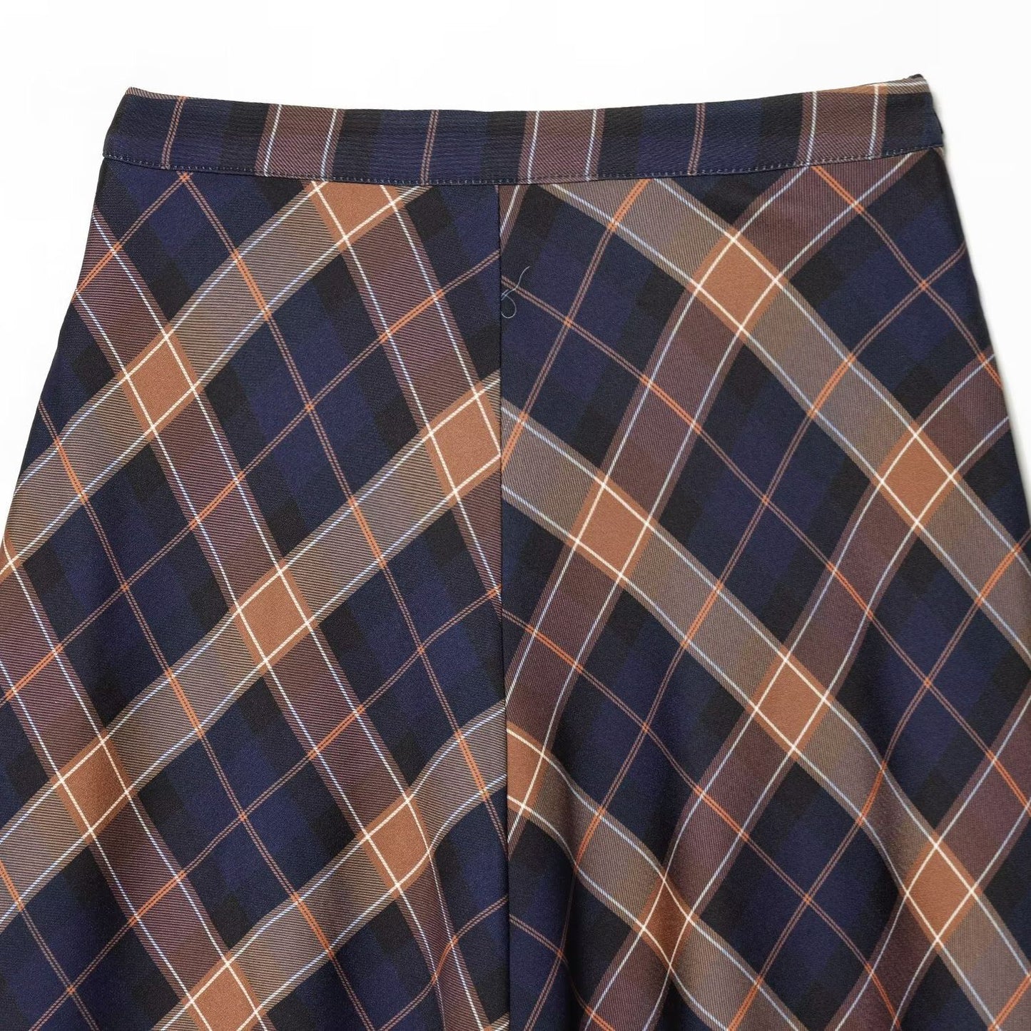Jupe Midi Élegante À Carreaux Bleu Marine & Marron