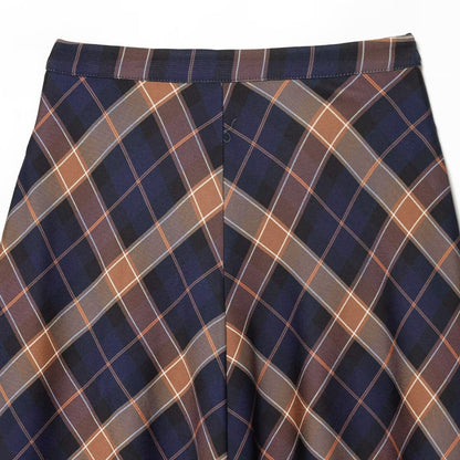 Jupe Midi Élegante À Carreaux Bleu Marine & Marron