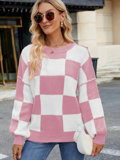 Pull Maille Damier Coupe Décontractée™