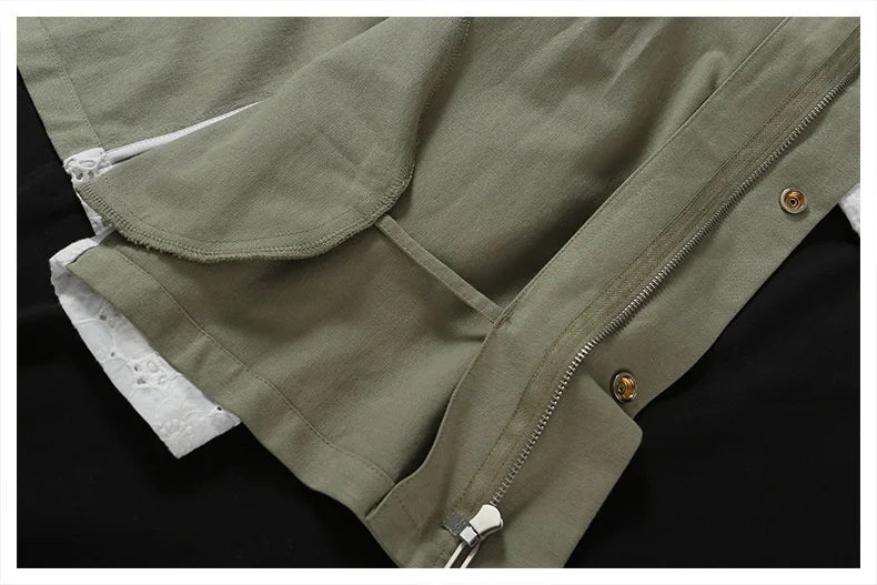 Veste Courte Kaki à Manches Dentelle & Ceinture
