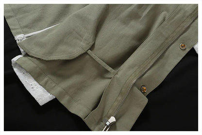 Veste Courte Kaki à Manches Dentelle & Ceinture
