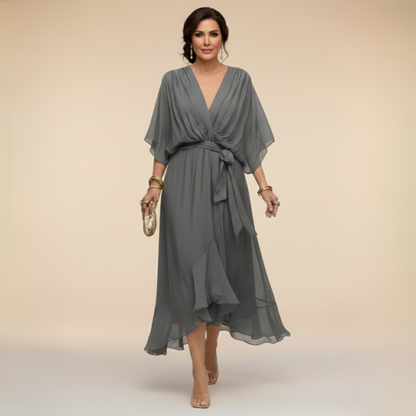 CLERINNE | ROBE EN MOUSSELINE À COL V POUR FEMME