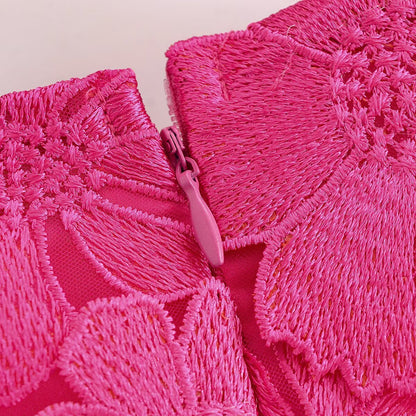 Robe Midi Fuchsia à Fleurs 3D