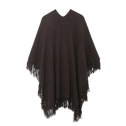 Poncho Frangé Élégant Effet Laine & Cachemire