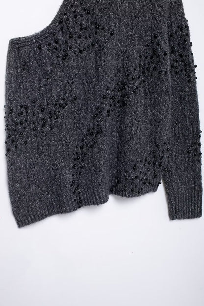 Pull Asymétrique Épaules Dénudées avec Perles