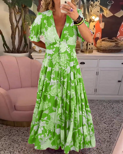 Robe à poche col V imprimé fleuri
