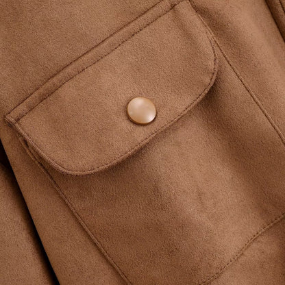 Veste Courte Effet Daim Zippée avec Poches