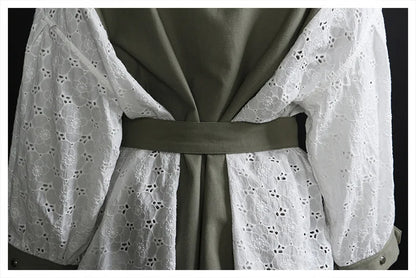 Veste Courte Kaki à Manches Dentelle & Ceinture