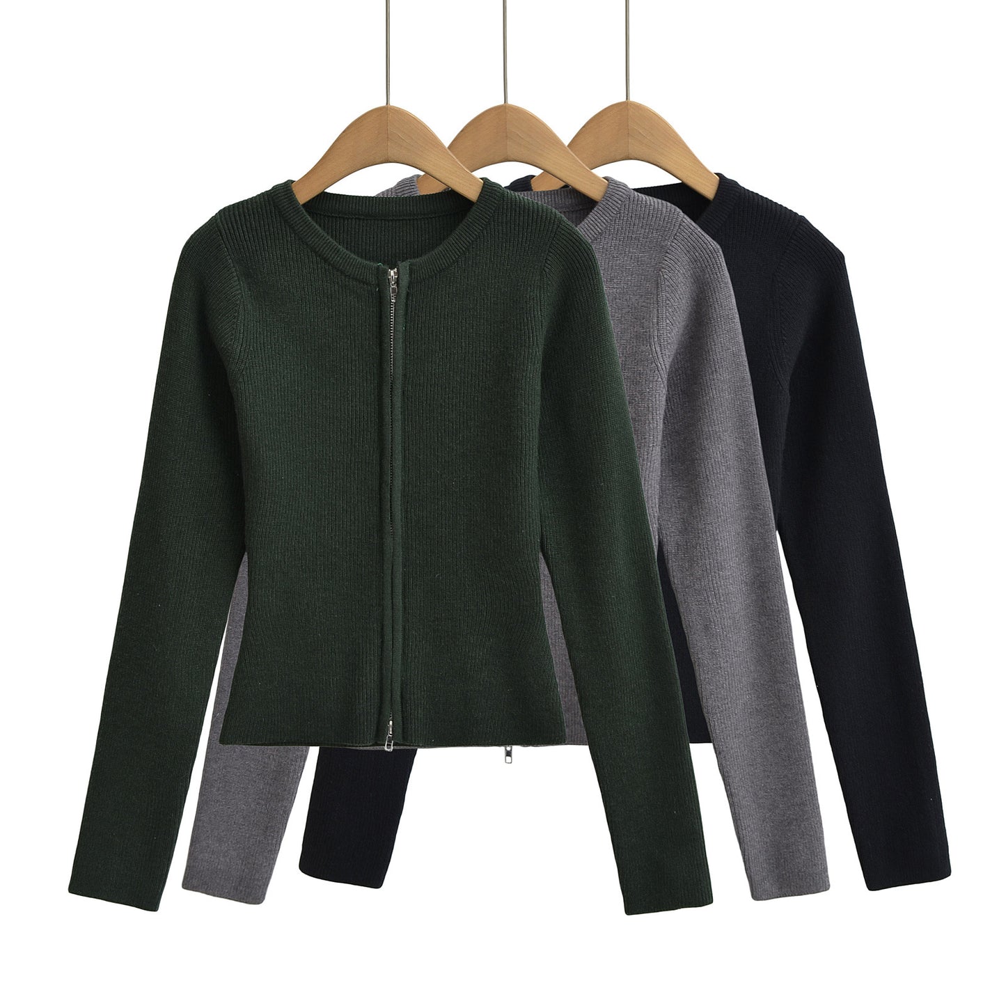 Cardigan Côtelé Zippé Vert Forêt