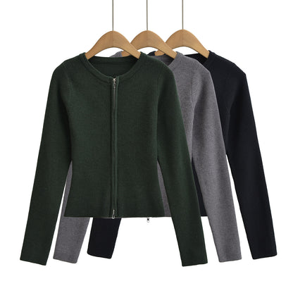 Cardigan Côtelé Zippé Vert Forêt