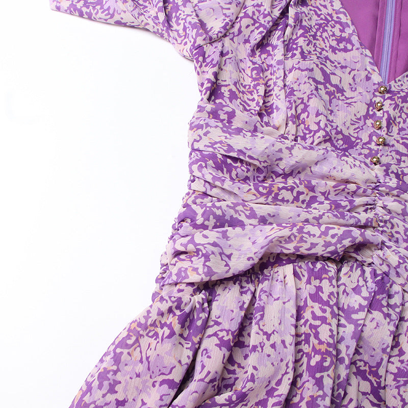 Robe Midi Chiffon Fleurie Violet