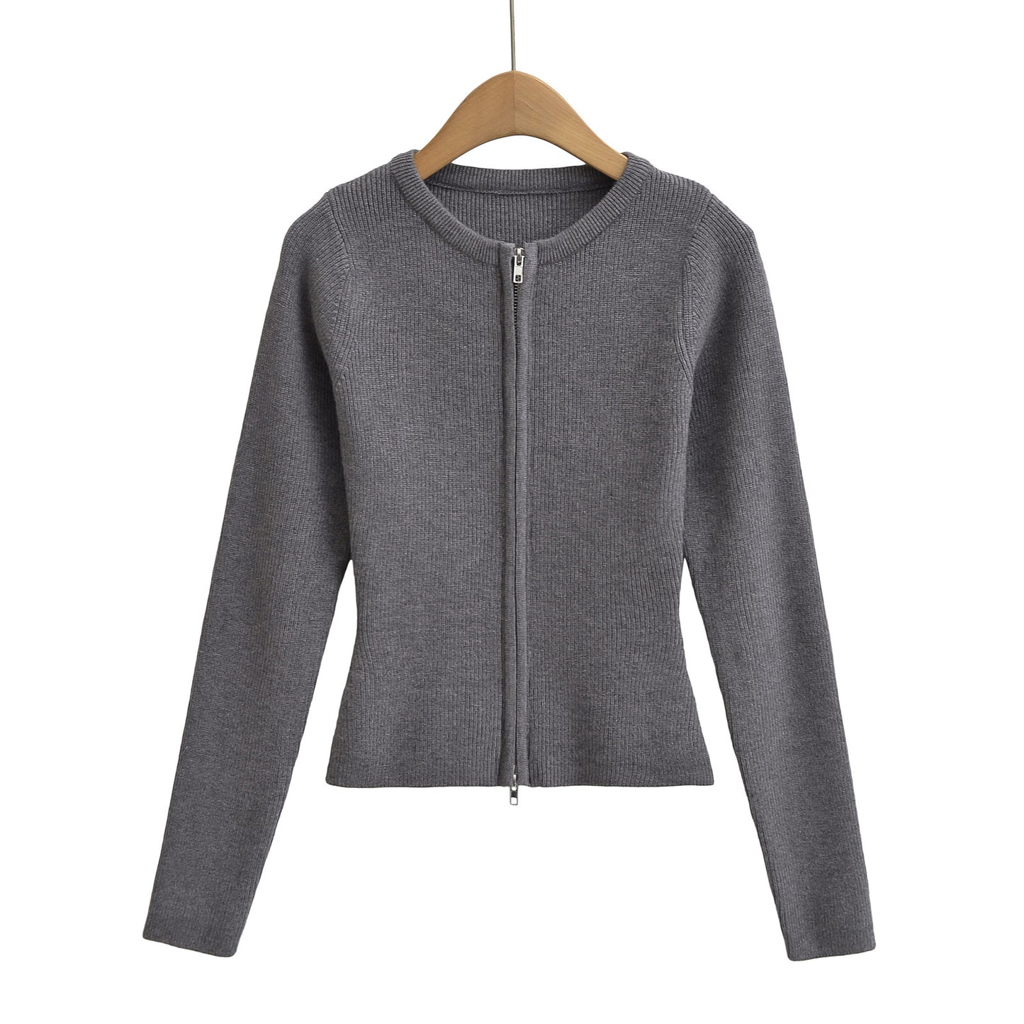 Cardigan Côtelé Zippé Vert Forêt