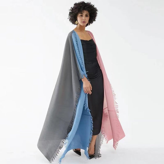 Cape Châle Color Block à Franges Élégante™